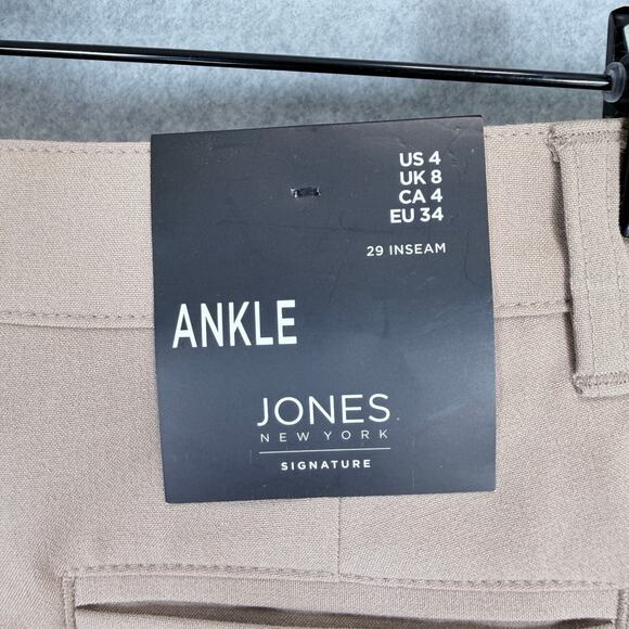 Jones New York Women's Dress Pants Tan Stucco Size 4 Ankle Stretch Flat Front - Picture 11 of 14